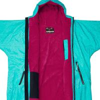 Two Bare Feet Kids Weatherproof Classic Print Changing Robe - Teal / Raspberry Extra Image 2 Preview